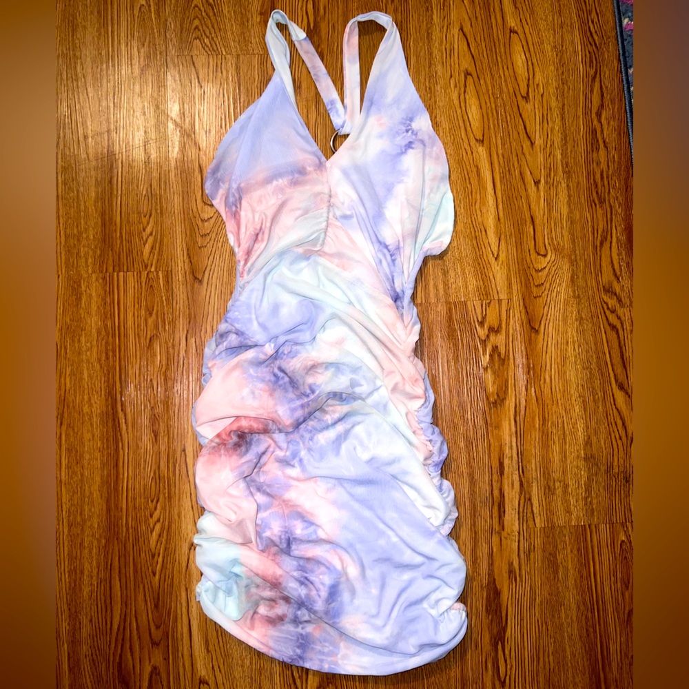 Women’s Purple Tie Dye Dress| Backless Gown| Stretchy Dress| Cloud Print|